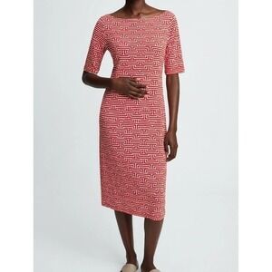 Leota Montauk Red Geometric Print Reversible V-Neck Boat Neck Shift Dress XL NWT